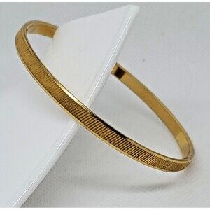 Vintage Crown Trifari Signed Gold Tone Textured Bangle Bracelet Medium Size